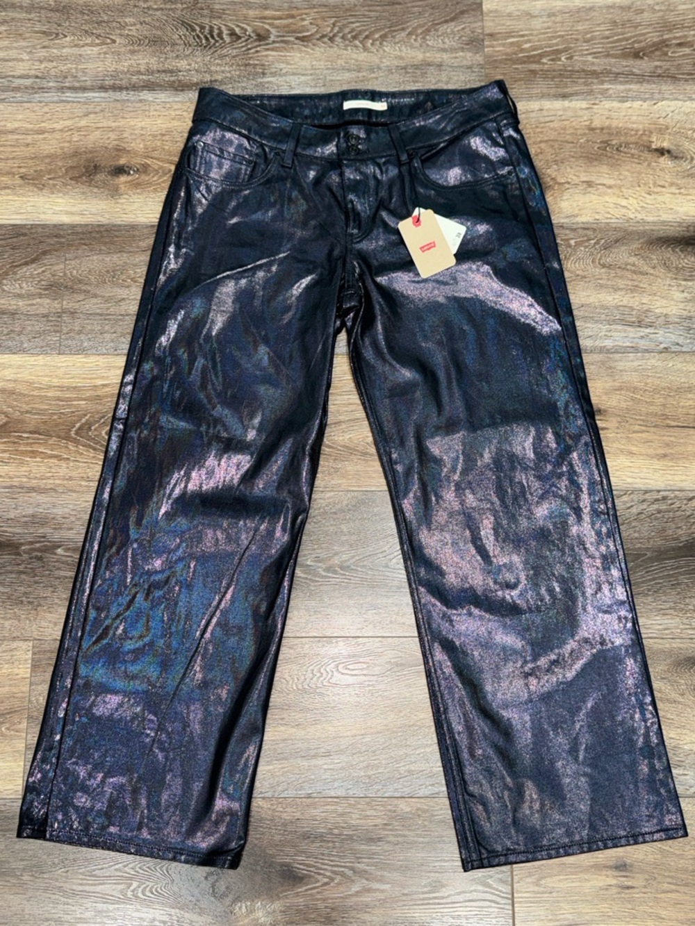 NWT Levi's Superlow Coated Loose Low Rise Straight-Leg Jeans Luminous Night Sz32